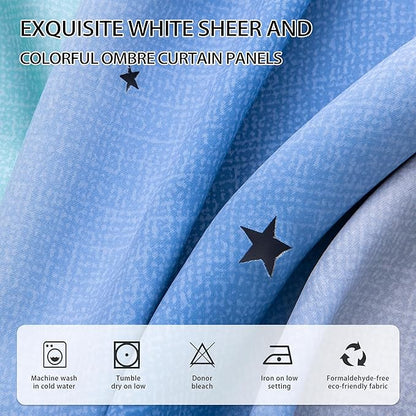 XiDi Blue Green Grey Curtains 63 Inches Long for Girls Bedroom Kids Nursery Boys Room Unicorn Princess Theme Home Decor Room Darkening Window Grommet Drapes Blue Green Grey, W52 X L63 2 Panels