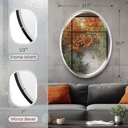 OVALCREST - Oval Wooden Beveled Wall Mirror for Home Decor, Bathroom, Vanity, Bedroom, Living Room, Hallway - London Style (Silver Leaf with Brown Antique) 21.1 x 31.1