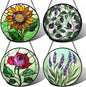 Stained Glass Window Hanging 4 Pcs Set Red Roses Yellow Sunflowers Large 11.8" - Flower Suncatcher Door Garden Sun Catcher Decor Birthday Mother's Day for Mom Woman Nana Girl