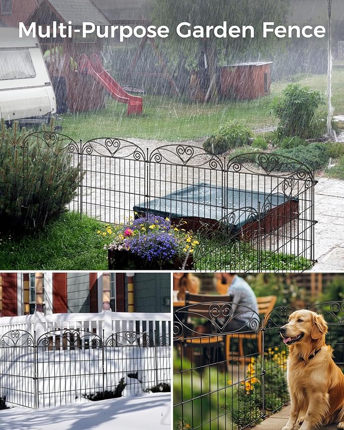5 Panels No Dig Decorative Outdoor Garden Fence, 32 in(H) X 11.8 ft(L) Animal Barrier Fencing, Rustproof Portable Fence, Temporary Dog Fence Outdoor for Yard, Outside, Backyard, Patio