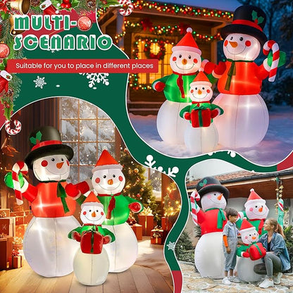 VIVOHOME 6FT Christmas Inflatable Outdoor Decoration, Snowman Family, Navidad Blow Up Yard Decor with Built-in LED Light for Lawn, Garden, Party