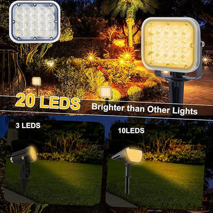 Solar Spot Lights Outdoor, 20 LED IP65 Waterproof Landscape Lighting, Dusk-to-Dawn 3000K Warm White Solar Outdoor Lights for Yard Garden Driveway Porch Walkway, 2-in-1