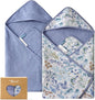 TILLYOU Muslin Hooded Baby Towels for Newborn 2 Pack, 32x32Inch Soft Baby Bath Towel Highly Absorbent for Newborn and Infant, Essential for Newborn Care, Blue Flower