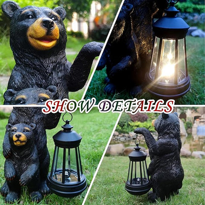 Black Bear Solar Lantern Garden Statues，Loving Bear Figurine Lights for Outside Decoration ,Lawn Outdoor Decor for Patio,Balcony,Yard-Unique Gift for Grandma Wowen Mom