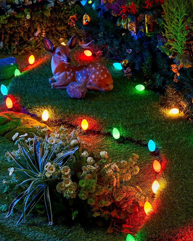 C9 LED Christmas Lights Outdoor, 150 Feet C9 String Lights with 150 Shatterproof Matte Bulbs, Connectable Waterproof Christmas Tree Lights for Holiday Roofline Backyard Garden Decor, Multicolor
