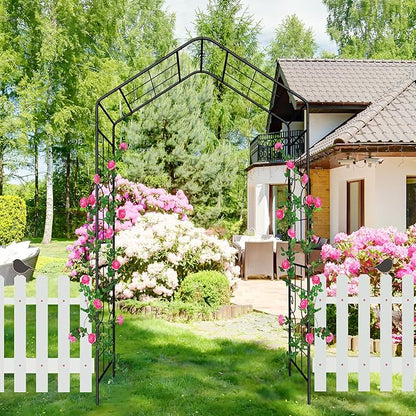 Garden Arbor, 8FT Metal Arbor Trellis for Climbing Plants Outdoor, Black Garden Archway for Lawn, Patio and Backyard, Wedding Arches for Ceremony