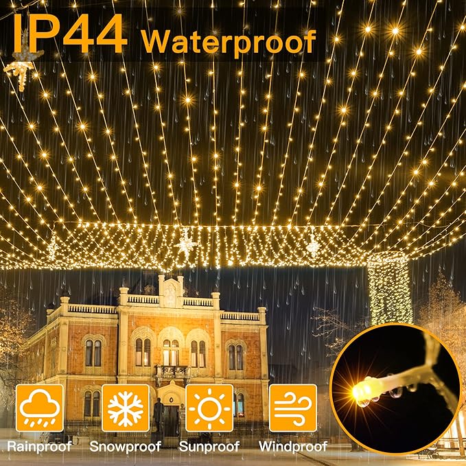 Ollny Christmas Lights Outdoor 800LED 262FT, Warm White Plug in Fairy Light with Remote, 8 Modes Waterproof Timers Dimmable LED String Lights for Indoor House Outside Bedroom Patio Balcony