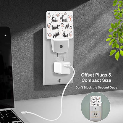 LED Night Light Lamp with Smart Sensor Dusk to Dawn Sensor,Dog Sketch Animal Scottie Terrier Night Light Daylight White,0.5W Plug-into Wall for Adults,Bedroom,Bathroom,Hallway,Kitchen