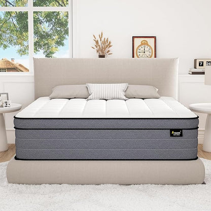 King Size Mattress-14 Inch King Mattress in a Box,Superior Hybrid Mattresses with Gel Memory Foam or Back & Lumbar Support,Pressure Relief,Zoned Support Spring, Cooling Feel &Medium Firm