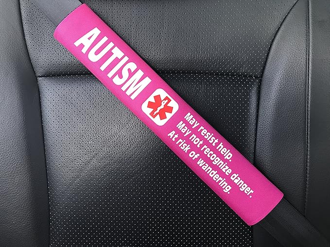 Autism Medical Alert Seat Belt Cover (Bright Pink)
