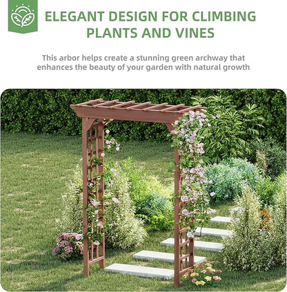 Outdoor Wooden Arch Pergola for Garden, Backyard, Patio & Wedding (Dark Brown, 63" W x 85.5" H)