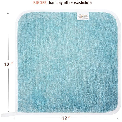 Soft Baby Washcloths Set - Absorbent Natural Baby Wash Cloth for Delicate Skin - 12"x12" Large Baby Bath Washcloths - Newborn Bath Face Towel (Blue)