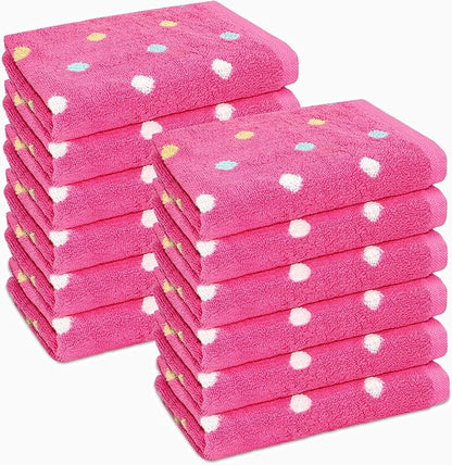 ORIGINAL KIDS Wash Cloth - Bath Time Sugar and Spice Set of 12 Washcloths - 100% Cotton Jacquard Super Soft Colorful Absorbent Quick Dry Easy Care Face Towel Face Cloth Gift - 12x12 - Pink Multicolor