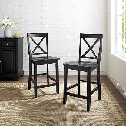 Crosley Furniture X-Back Wood Counter Height Bar Stools Set of 2, Black, 24-inch