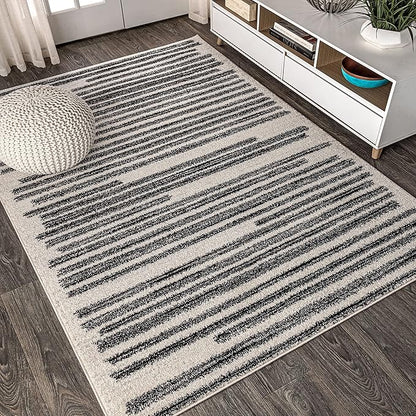 JONATHAN Y Khalil Modern Berber Stripe Cream/Black Indoor Area Rug, 8x10, Contemporary, Bohemian, Easy-Cleaning for Living Room, Bedroom, Kitchen, Pet Friendly, Non-Shedding (MOH207A-8)