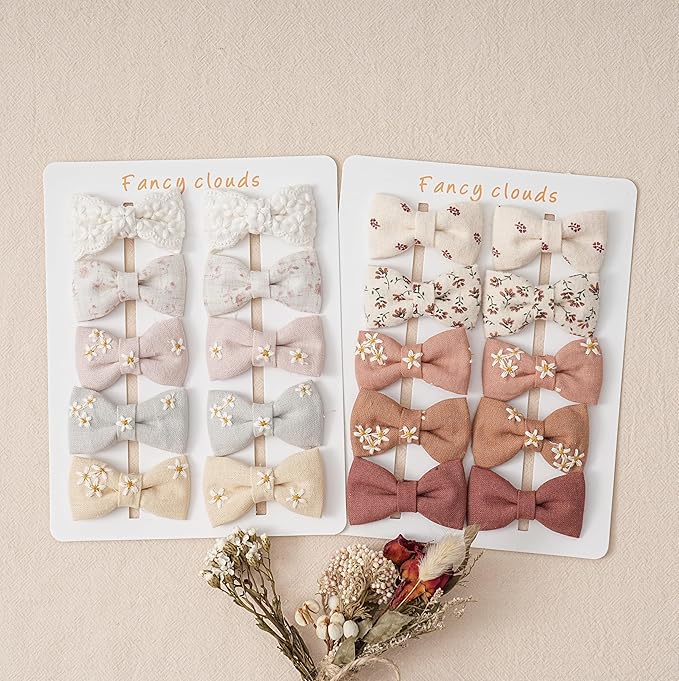 Fancy Clouds Baby Hair Clips with Bows for Girls,20pc Handmade Fully Lined Hair Barrettes,Hair Accessories for All Age Girls Toddlers Infants kids Gifts